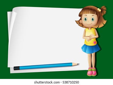 Modelo de borda com criança pequena e ilustração lápis