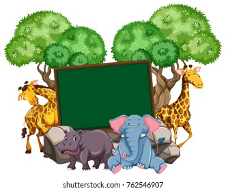 Plantilla de borde con muchas ilustraciones animales