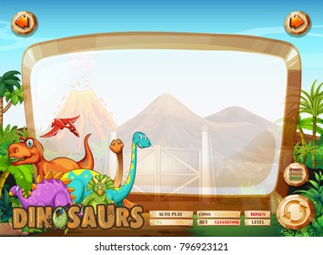 Border template with many dinosaur illustration