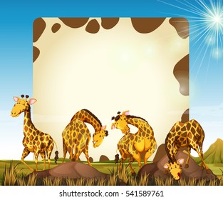 Border template with many giraffes in the field illustration