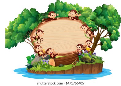 Border template with many monkeys on island illustration