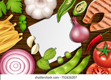 Border template with many types of vegetables illustration