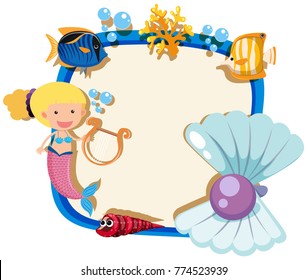 Border template with mermaid and pearl illustration