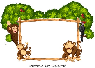 Border template with monkeys and toucan illustration