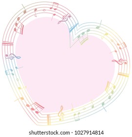 Plantilla de borde con notas musicales en la ilustración de forma de corazón