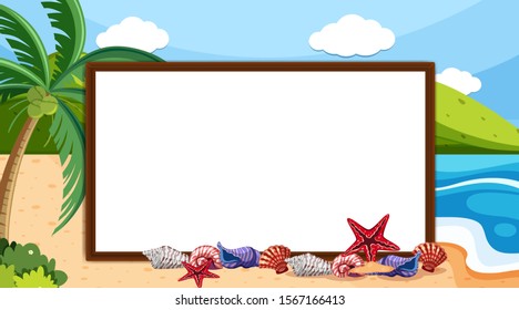 Border template with ocean and beach in background illustration