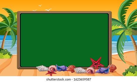 Border template with ocean at sunset background illustration