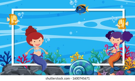 Border template with ocean theme in background illustration