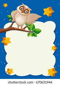 Border template with owl on branch in background illustration