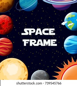 Border template with planets in galaxy illustration