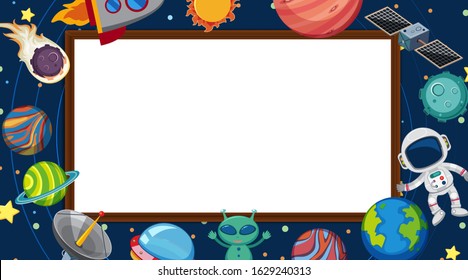 Border template with planets in the space background illustration