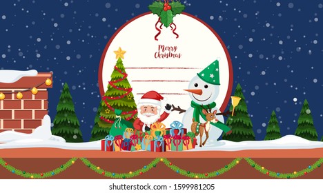 Border template with Santa and snowman illustration