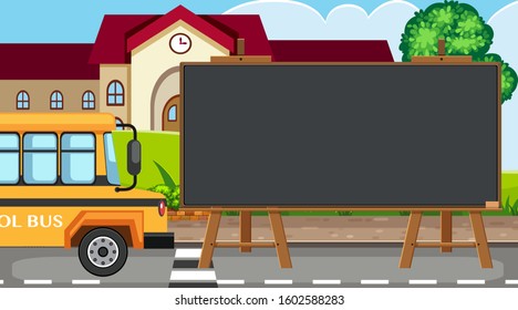 Border template with school building background illustration