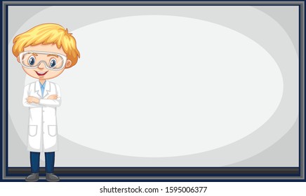 Border template with science student standing illustration