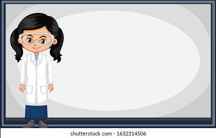 Border template with science student standing illustration