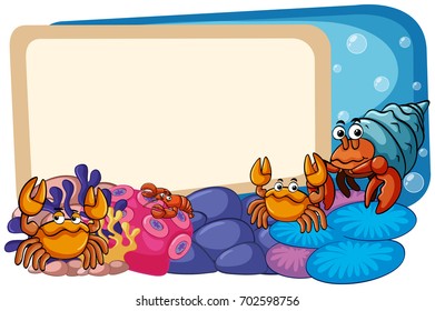 Border template with sea animals underwater illustration