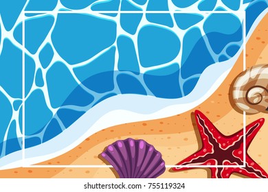 Border template with shells on the beach illustration