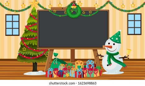 Border template with snowman and christmas tree illustration