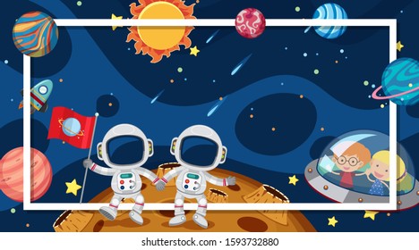 Border template with space theme in background illustration
