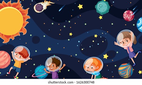 Border template with space theme in background illustration