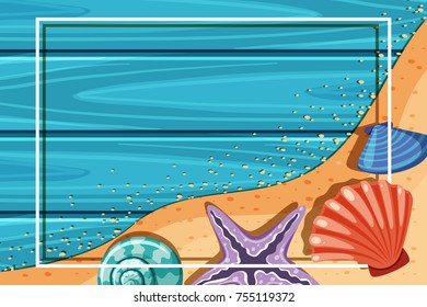 Border template with starfish and seashells illustration