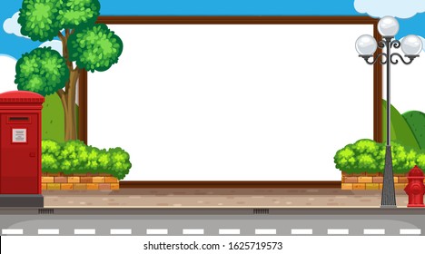 Border template with street and mountains in background illustration