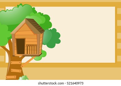 Border template with treehouse background illustration