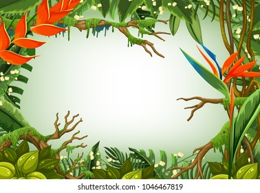 Plantilla de borde con árboles en la ilustración del bosque