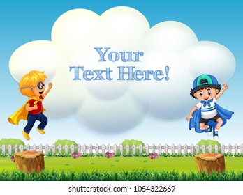 Border template with two boys in hero costume illustration