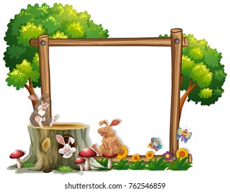 Border template with two bunnies illustration