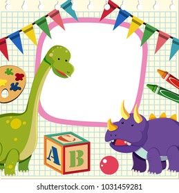 Border template with two dinosaurs illustration