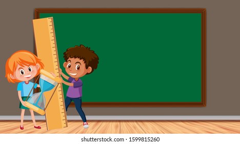 Border template with two kids in classroom illustration
