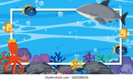 Border template with underwater scene in background illustration