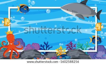 Border template with underwater scene in background illustration