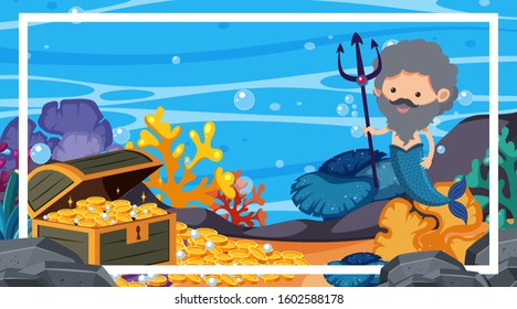 Border template with underwater theme in background illustration