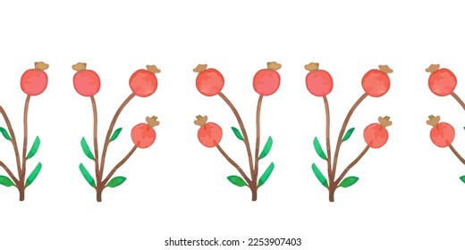 Grenzschablone mit Aquarellästen mit Beeren. Zum Bedrucken von Papier, Verpackung, Stoff. Handgezeichnete Vektorgrafik.