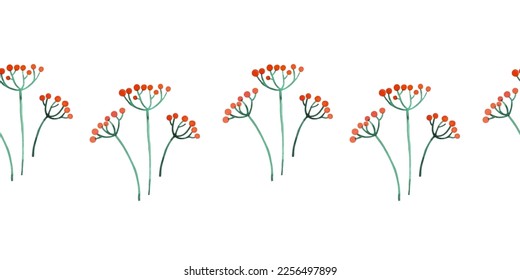 Plantilla de borde con ramas acuarelas con bayas. Para imprimir papel envolvente, embalaje, tela. Ilustración vectorial dibujada a mano.