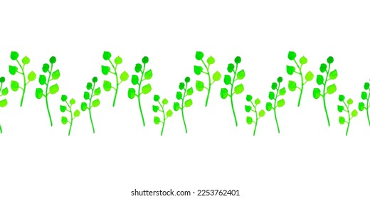 Border template with watercolor branches, leaves. For printing wrapping paper, packaging, fabric. Hand Drawn vector illustration.