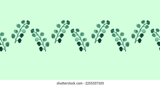 Grenz-Vorlage mit Aquarellfarben Äste, Blätter. Zum Bedrucken von Papier, Verpackung, Stoff. Handgezeichnete Vektorgrafik.