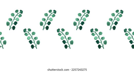 Border template with watercolor branches, leaves. For printing wrapping paper, packaging, fabric. Hand Drawn vector illustration.