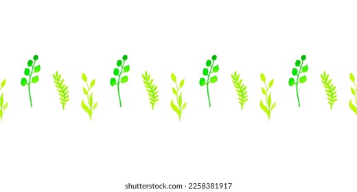 Border template with watercolor branches, leaves. For printing wrapping paper, packaging, fabric. Hand Drawn vector illustration.