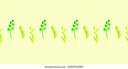 Border template with watercolor branches, leaves. For printing wrapping paper, packaging, fabric. Hand Drawn vector illustration.