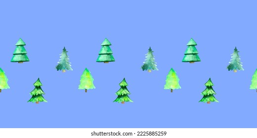 Border template with watercolor Christmas tree. For printing wrapping paper, packaging, fabric. Hand Drawn vector illustration.