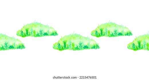 Border template with watercolor field with green grass. For printing wrapping paper, packaging, fabric. Hand Drawn vector illustration.