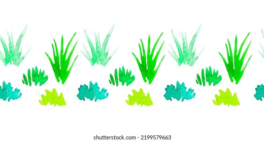 Gratschablone mit grünem Gras in Aquarell. Zum Bedrucken von Papier, Verpackung, Stoff. Handgezeichnete Vektorgrafik.