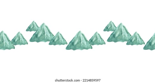 Border template with watercolor mountains. For printing wrapping paper, packaging, fabric. Hand Drawn vector illustration.