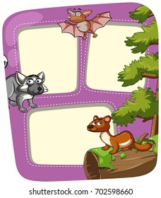 Border template with wild animals in forest illustration