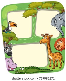 Border template with wild animals in forest illustration