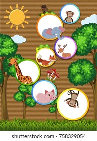 Border template with wild animals on cardboard paper illustration