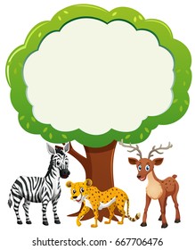 Border template with wild animals under tree illustration